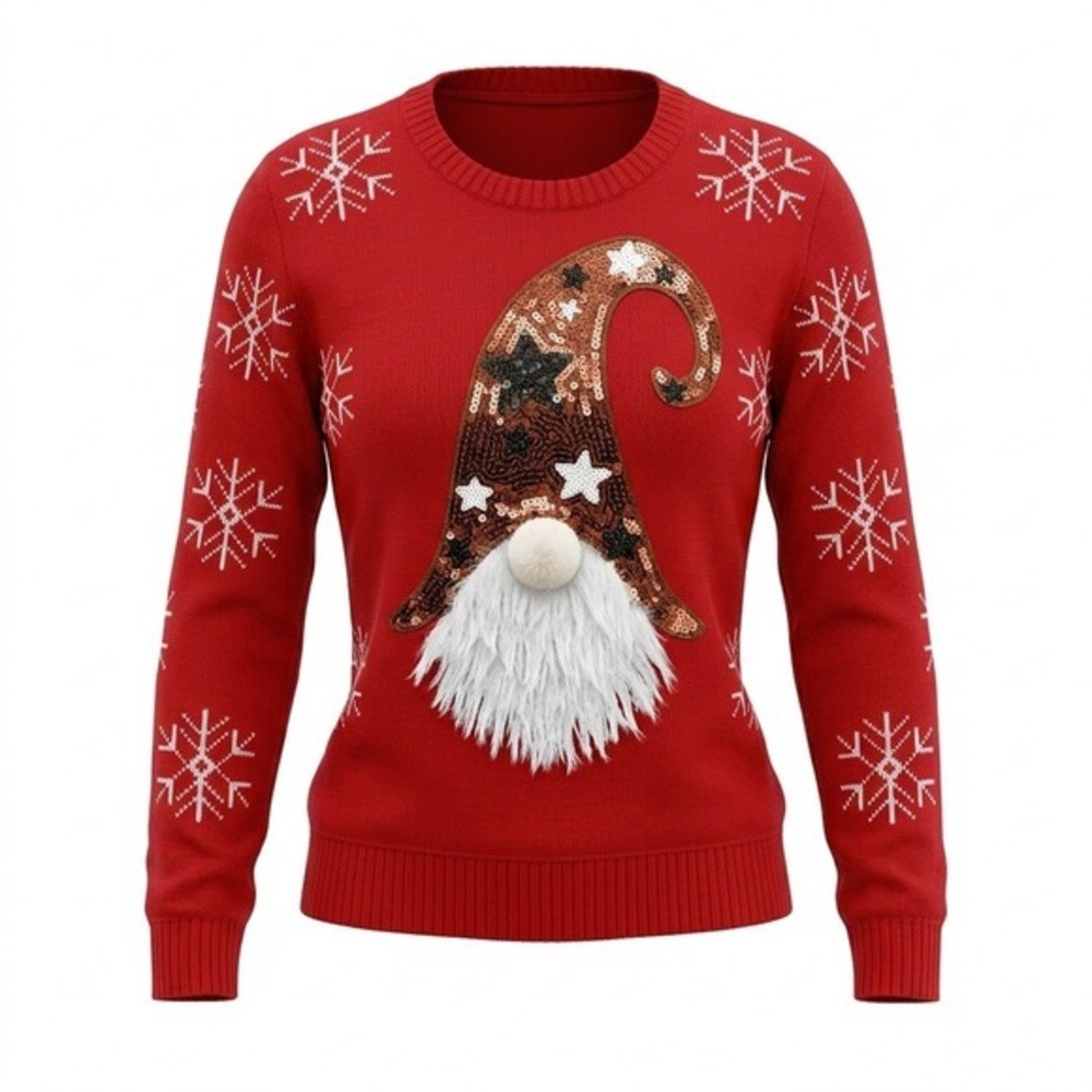 Merry Christmas by Poof Red Gnome Ugly Christmas Sweater S 100% Acrylic Holiday